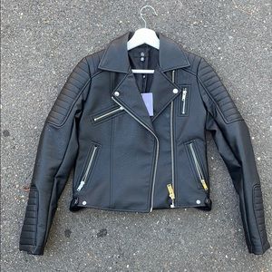 Black faux leather moto jacket